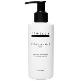 DRMTLGY pre-cleansing oil front packaging showing bottle and cap benefit: clear identification