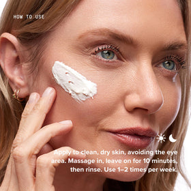 DRMTLGY mask in spa lifestyle setting conveying relaxing at-home benefit