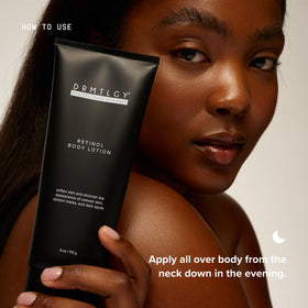 DRMTLGY beside shea butter and ceramide visuals highlighting nourishment