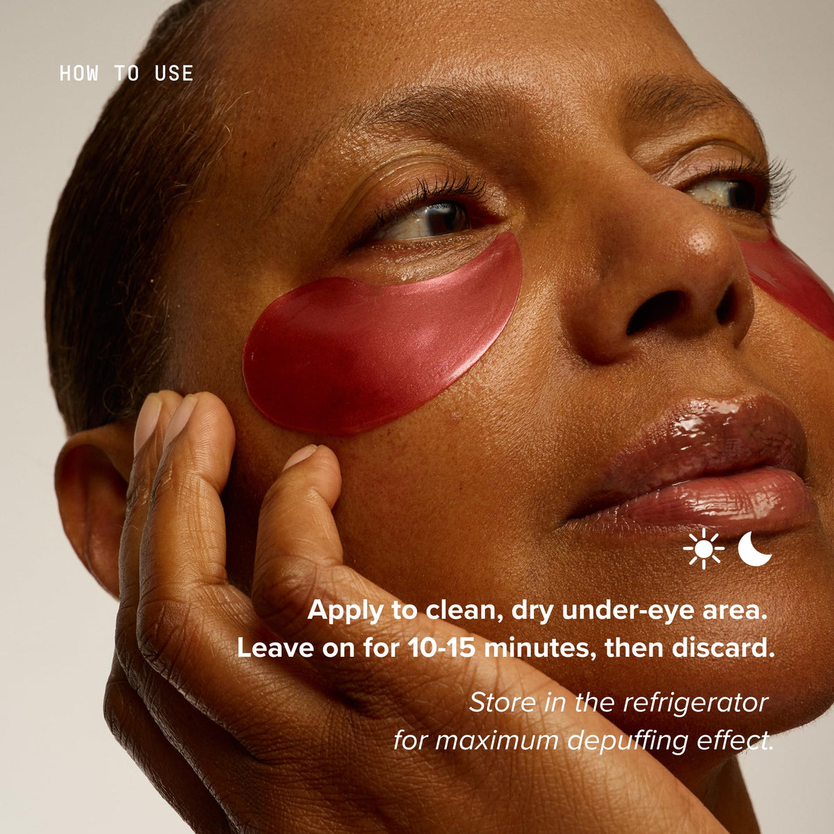 DRMTLGY mask on hand showing size and coverage for precise under-eye fit