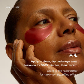 DRMTLGY mask on hand showing size and coverage for precise under-eye fit