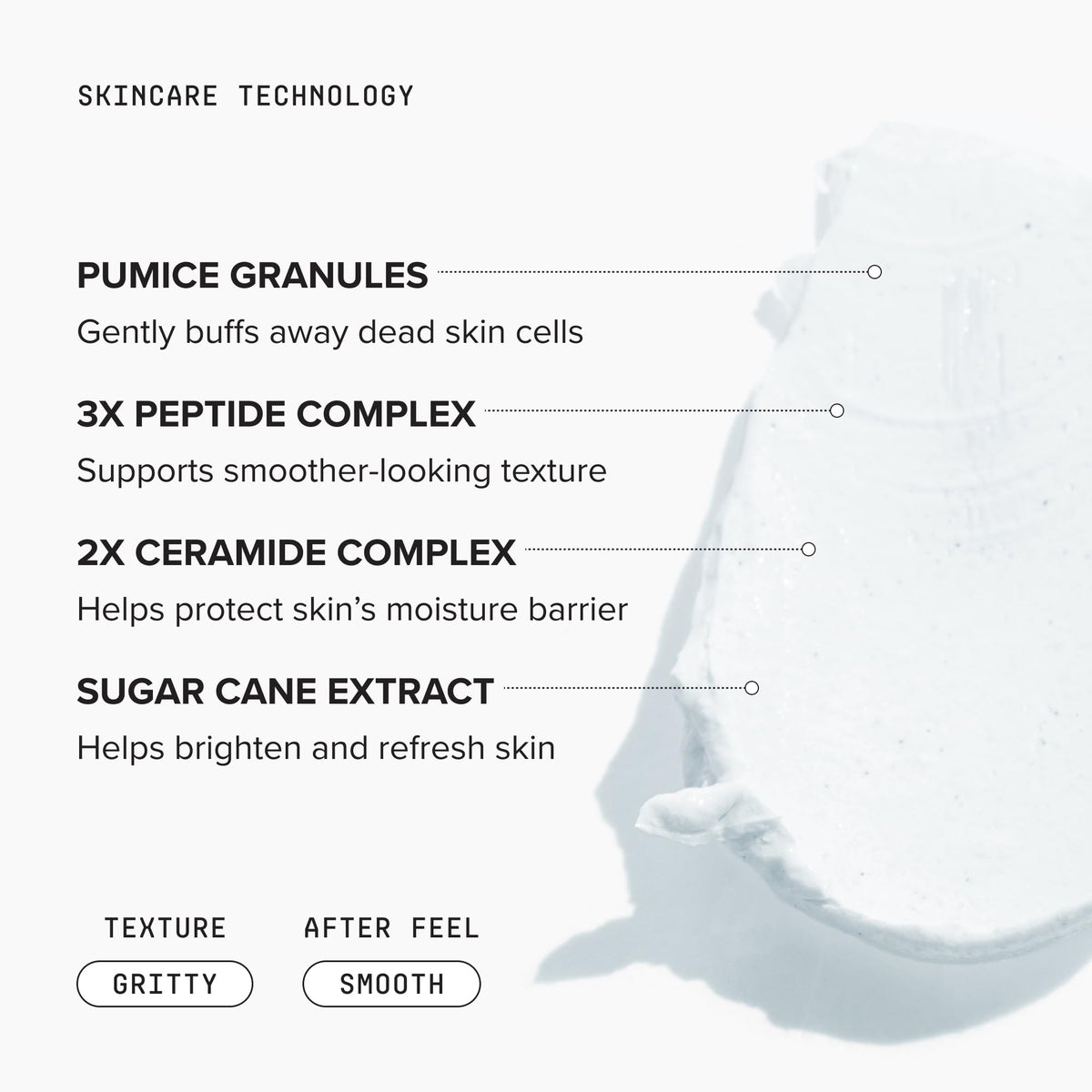 DRMTLGY close-up of pumice granules highlighting controlled exfoliation