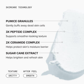 DRMTLGY close-up of pumice granules highlighting controlled exfoliation