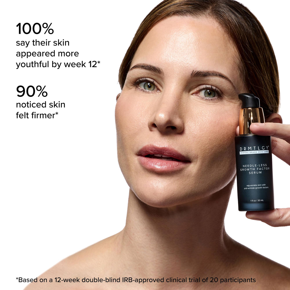 DRMTLGY serum applied on back of hand showing non-greasy finish benefit