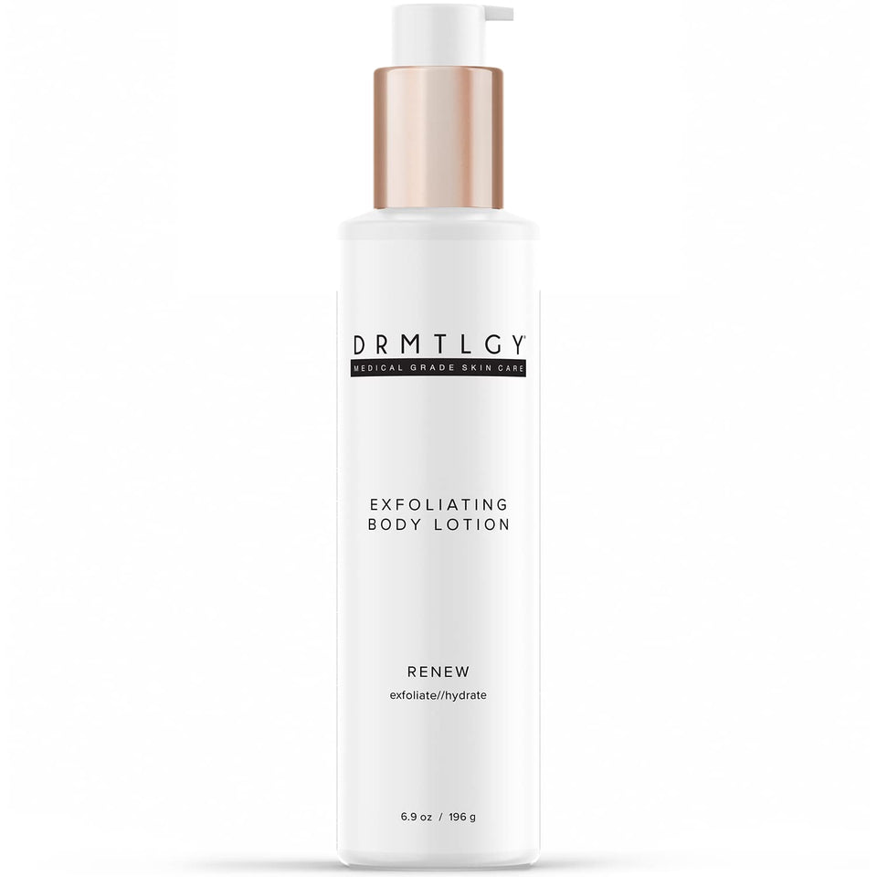DRMTLGY bottle front packaging showing unscented 12% lactic acid benefits