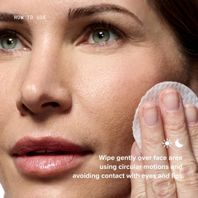 DRMTLGY applying pad to face showing quick exfoliation and refresh benefit