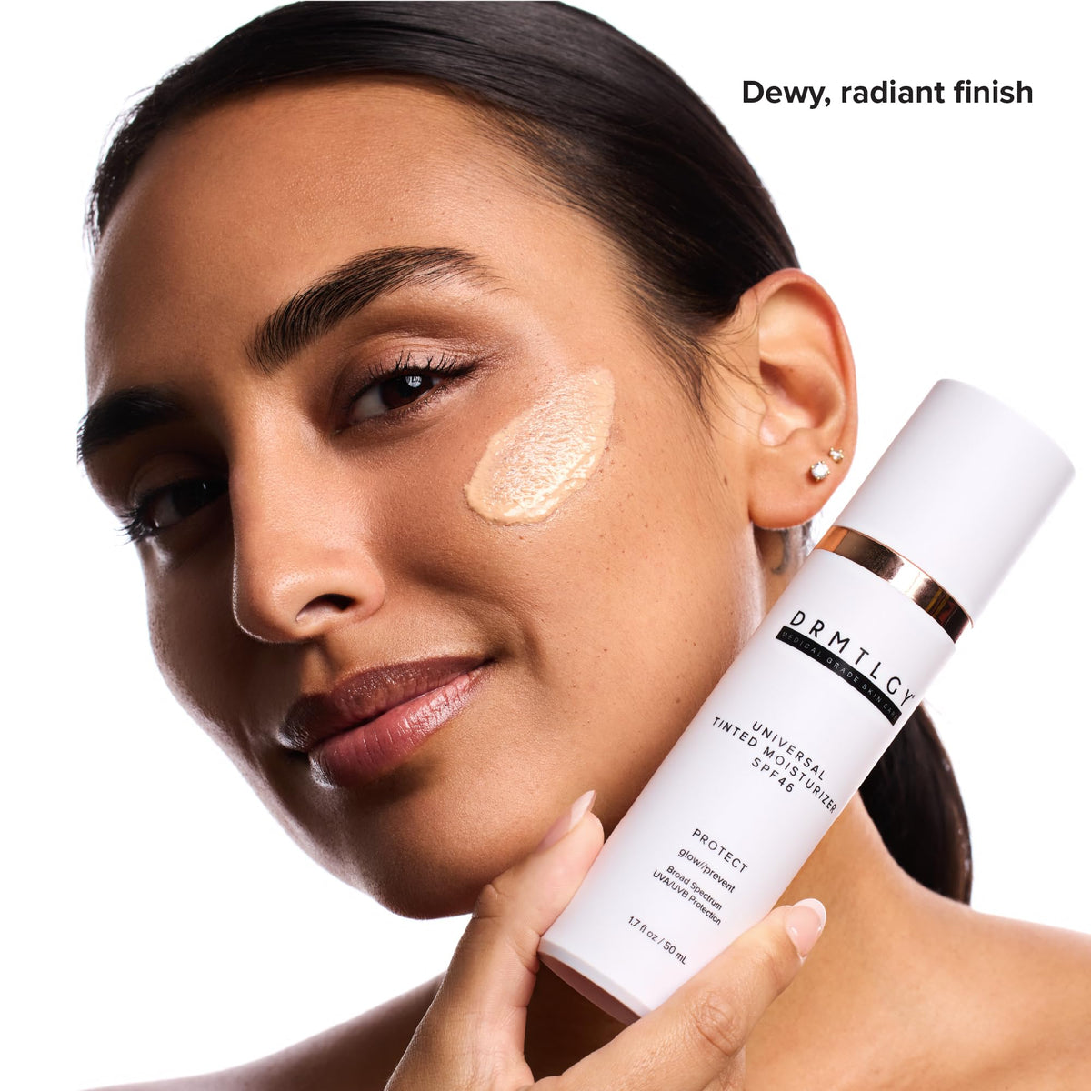 DRMTLGY swatch blended on forearm showing sheer coverage benefit