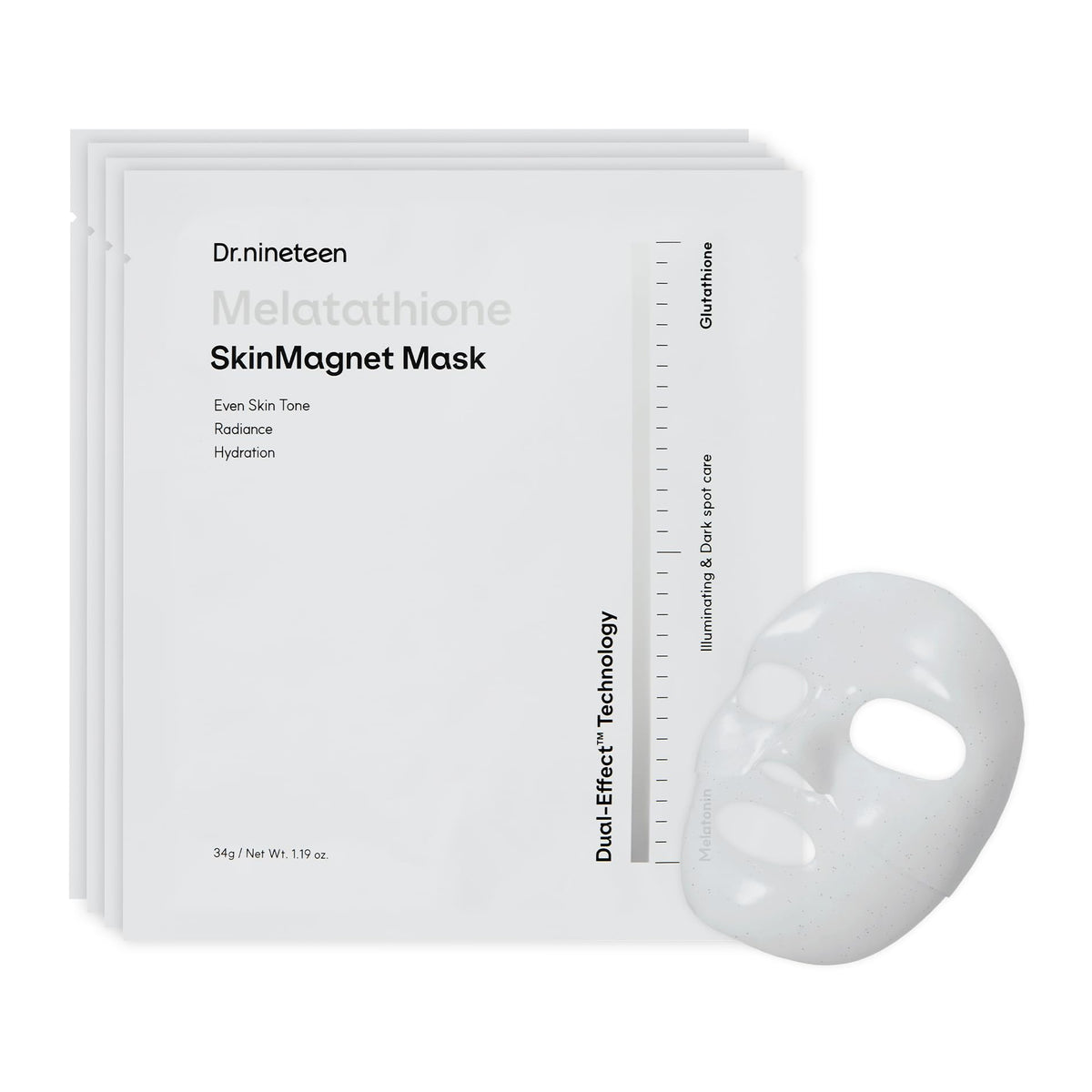Dr.nineteen front packaging showing mask sachet and brand, highlights comprehensive care