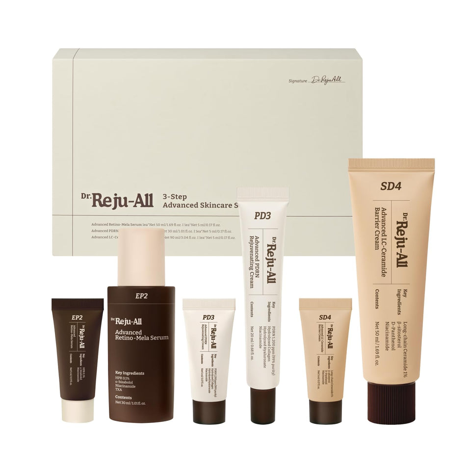 Dr.Reju-All full gift set front view showing all three products and travel sizes benefiting routine consistency
