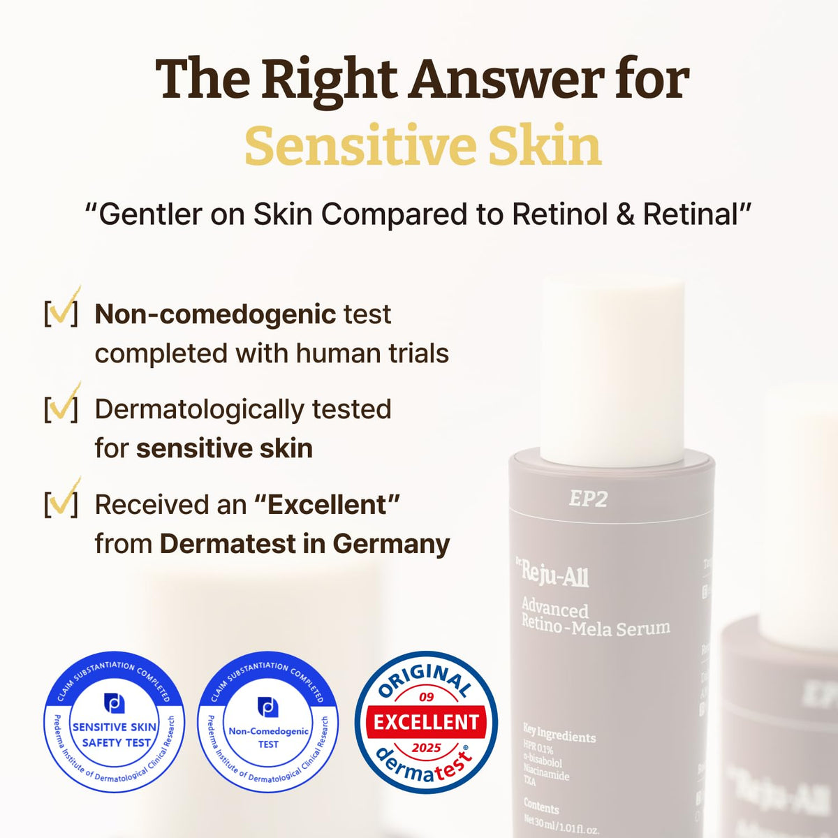 Dr.Reju-All ingredient visual highlighting HPR, niacinamide, and TXA benefits