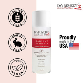 Dr.'s Remedy on cotton pad removing polish illustrating less rubbing and gentler removal