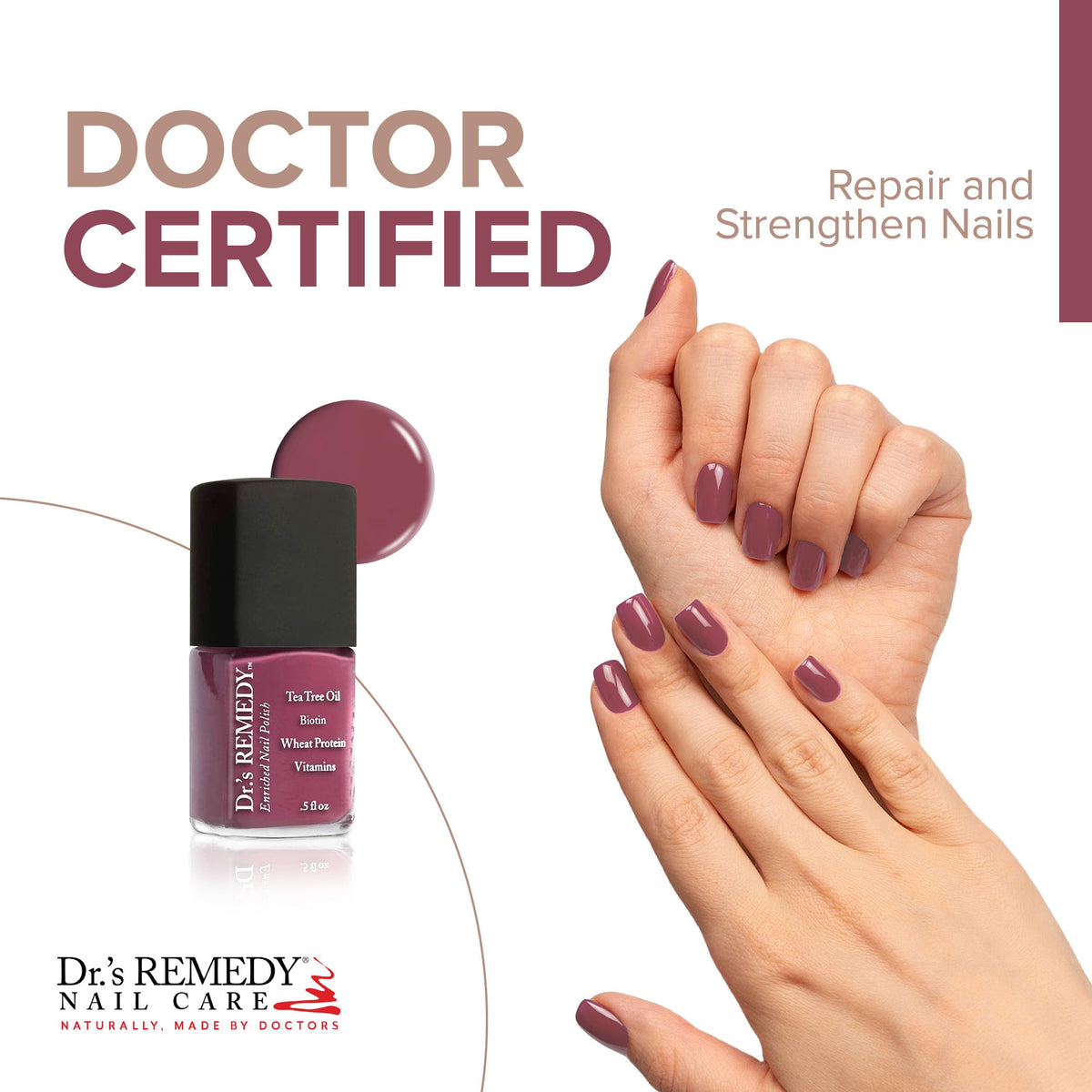 Dr.'s Remedy Brave Berry swatch illustrating rich berry color and long wear