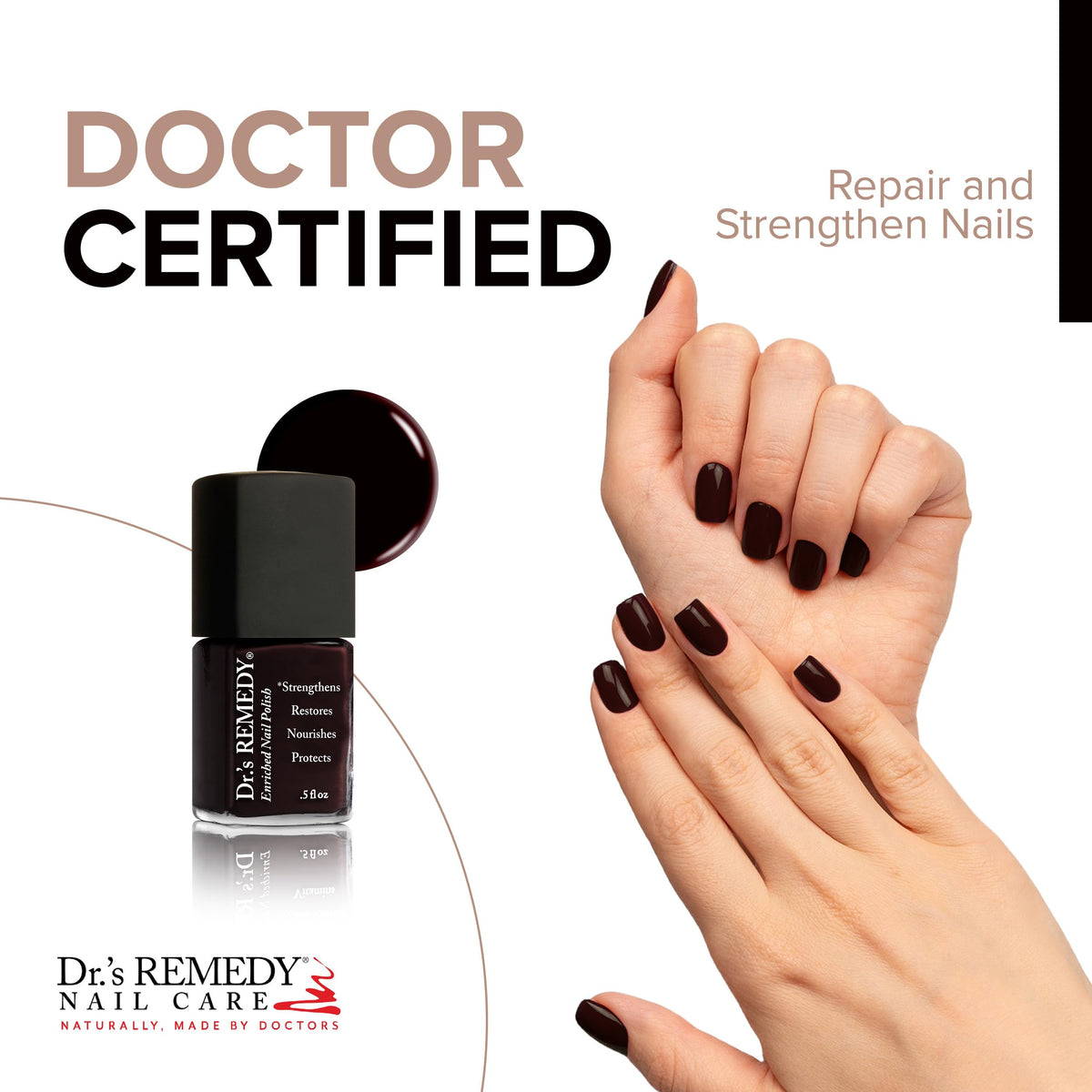 Dr.'s Remedy brush applying brazen black cherry for smooth even coverage benefit