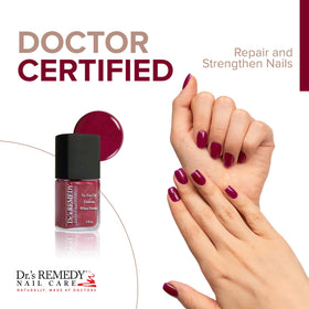Dr.'s Remedy brush stroke of cherry polish demonstrating smooth coverage benefit