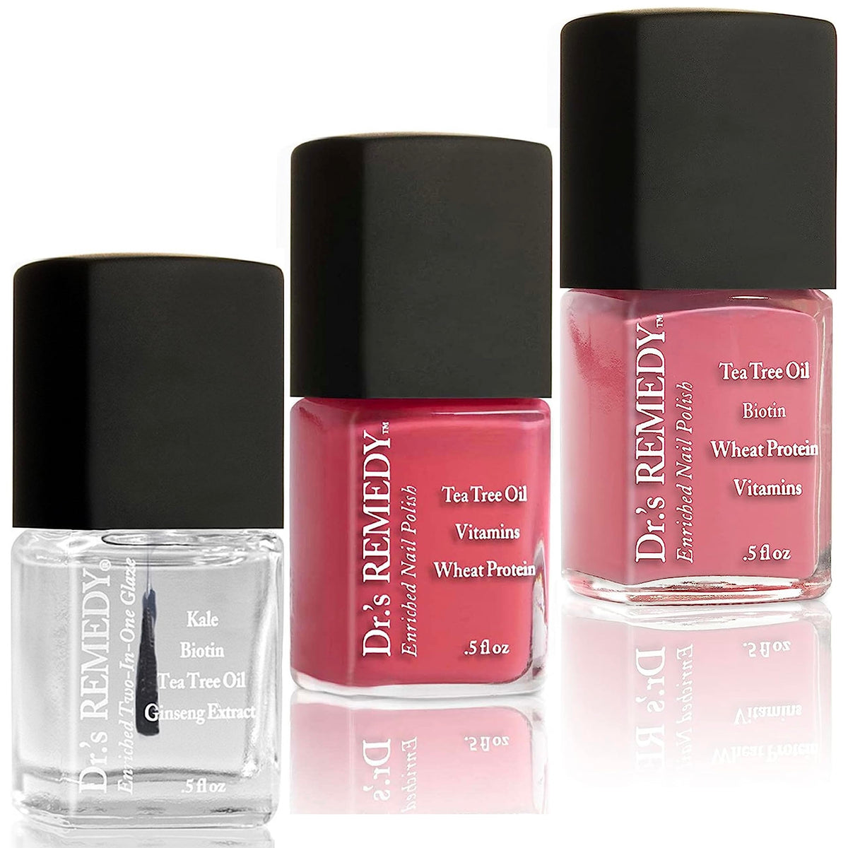 Dr.'s Remedy front packaging showing three polish bottles and kit benefits