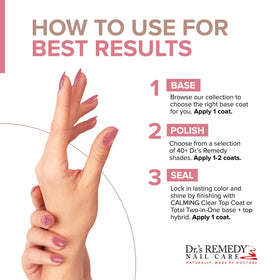Dr.'s Remedy trio in use during an at-home manicure for convenient care