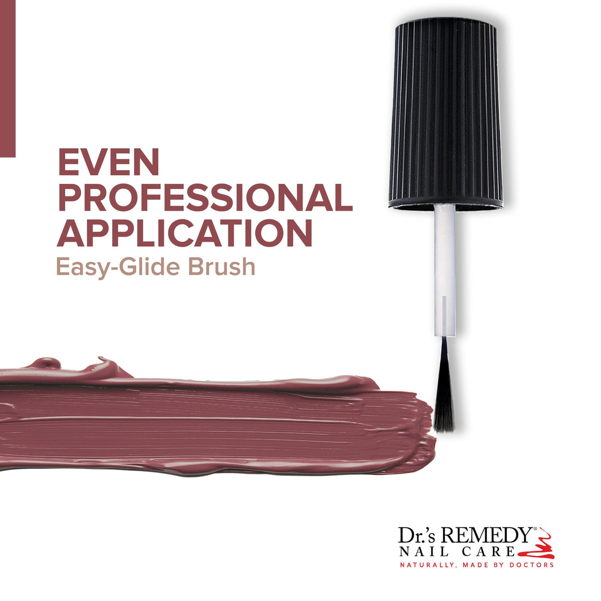 Dr.'s Remedy MELLOW Mauve swatch on medium skin showing flattering color payoff