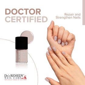 Dr.'s Remedy brush applying NURTURE Nude Pink showing smooth even coverage