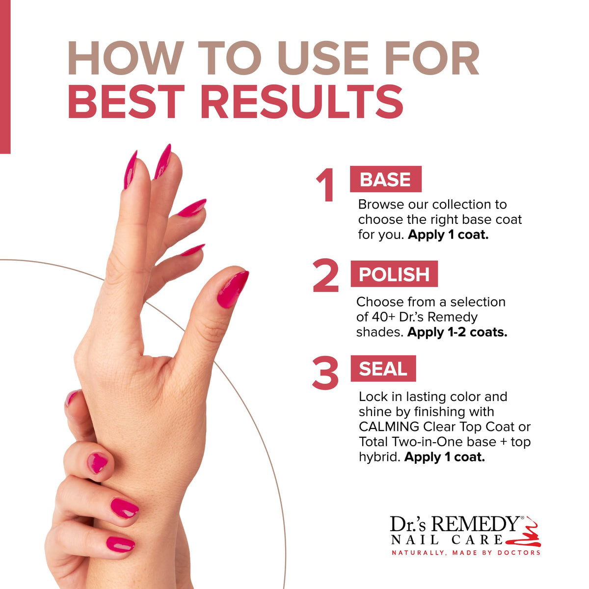 Dr.'s Remedy bottle next to a hand for scale showing size and portability benefit