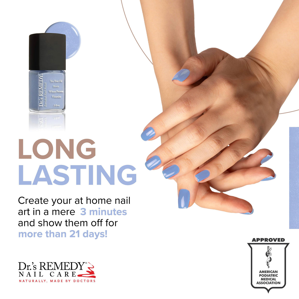 Dr.'s Remedy periwinkle swatch on a nail wheel displaying true color payoff