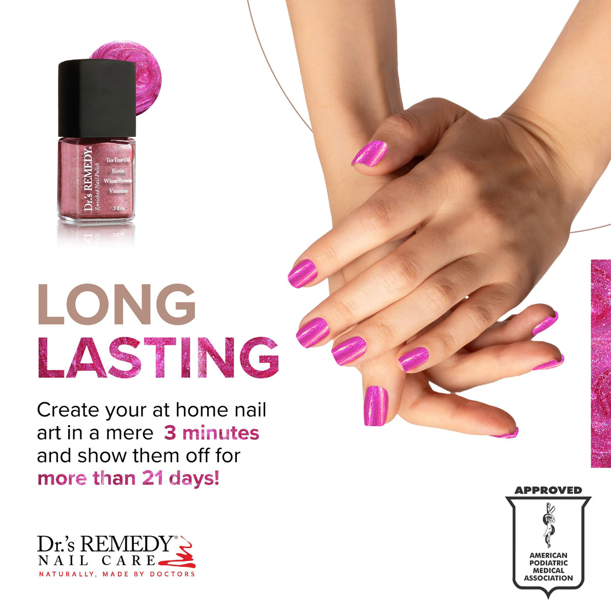 Dr.'s Remedy polish swatch on nail stick showing true reflective rose color