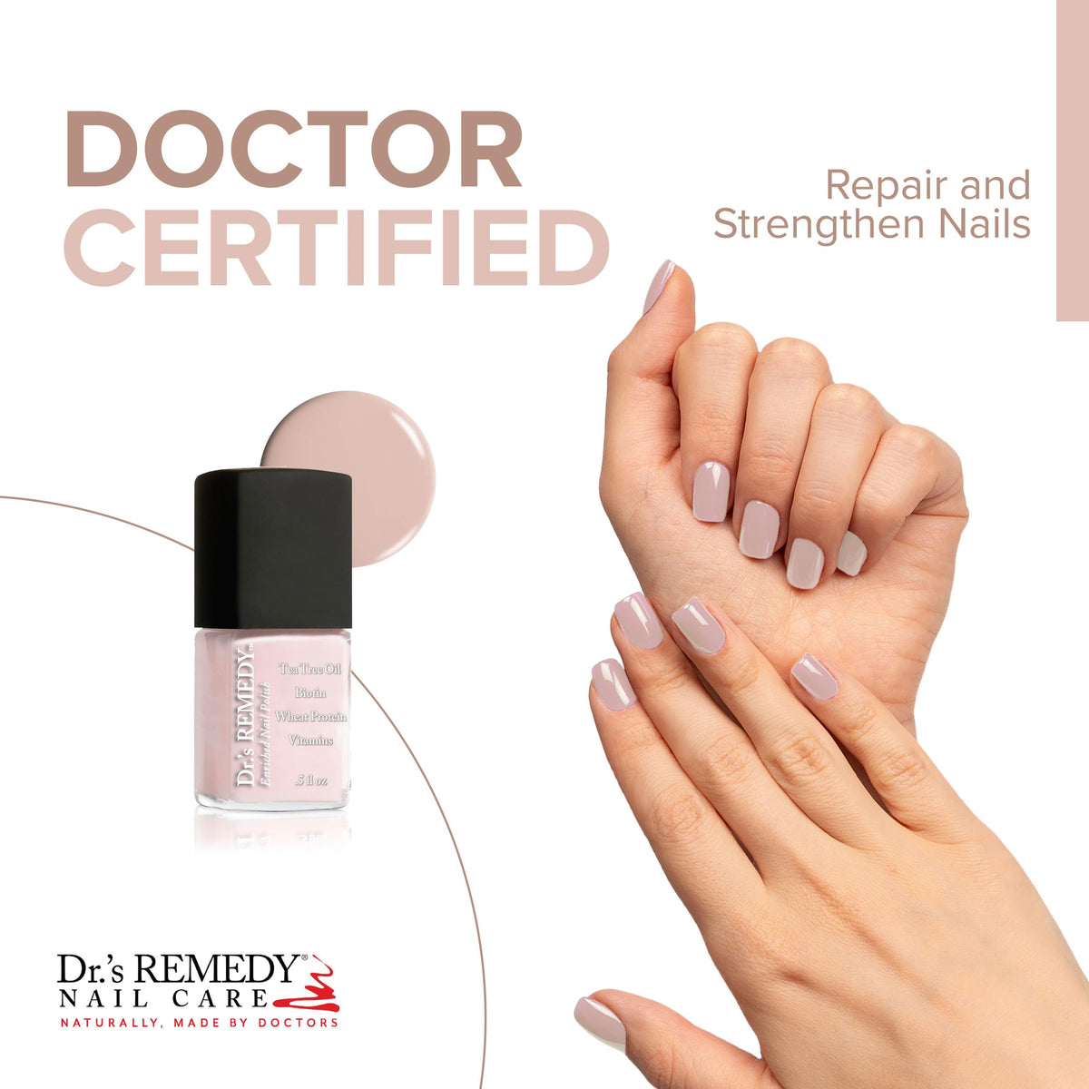 Dr.'s Remedy brush stroke of PROMISING Pink showing smooth even coverage benefit