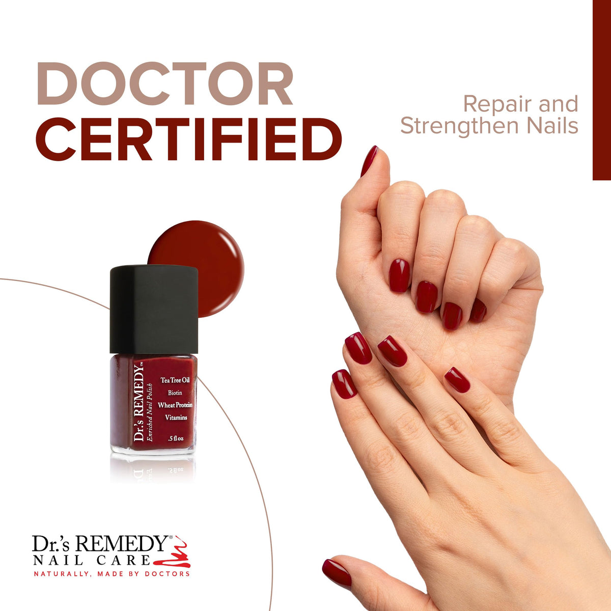 Dr.'s Remedy brush applying REMEDY Red stroke for smooth, even coverage benefit