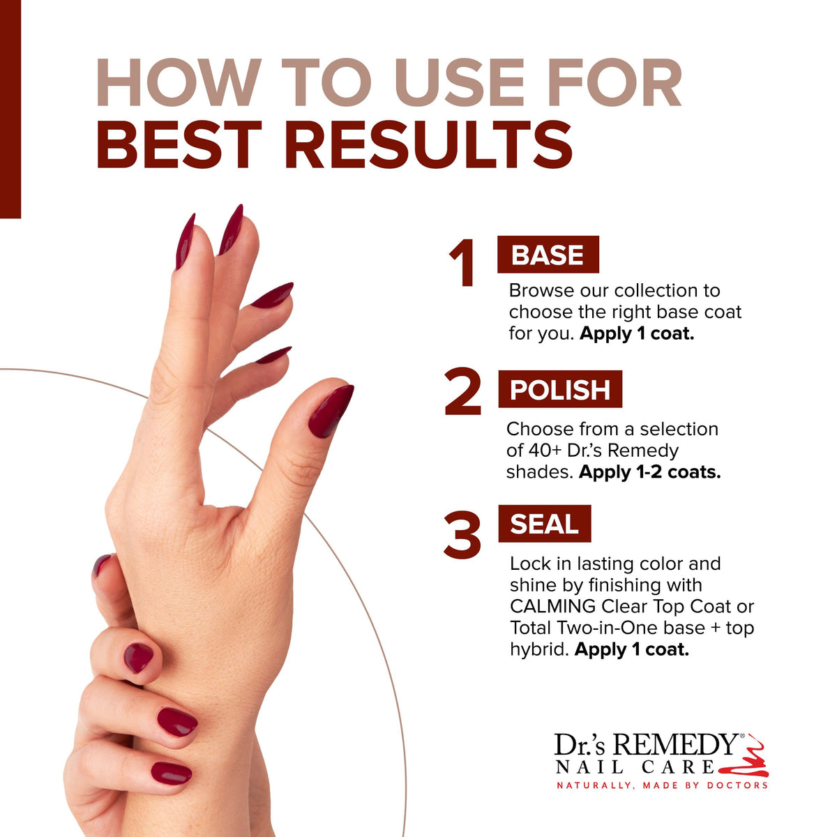 Dr.'s Remedy close-up of painted nail texture illustrating glossy, chip-resistant finish