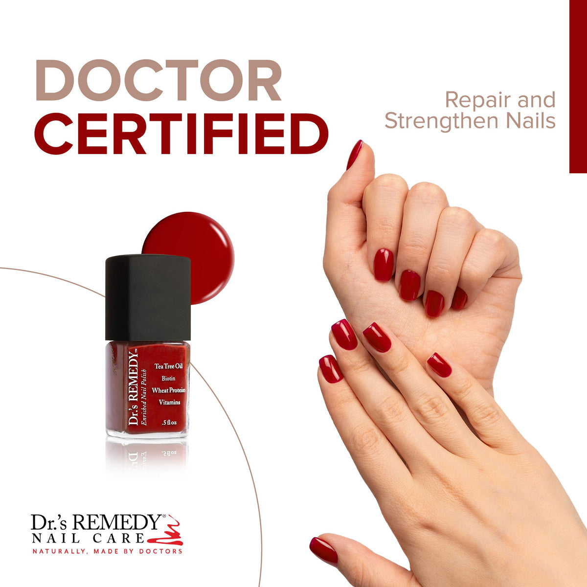 Dr.'s Remedy brush stroke of RESCUE Red showing smooth application benefit