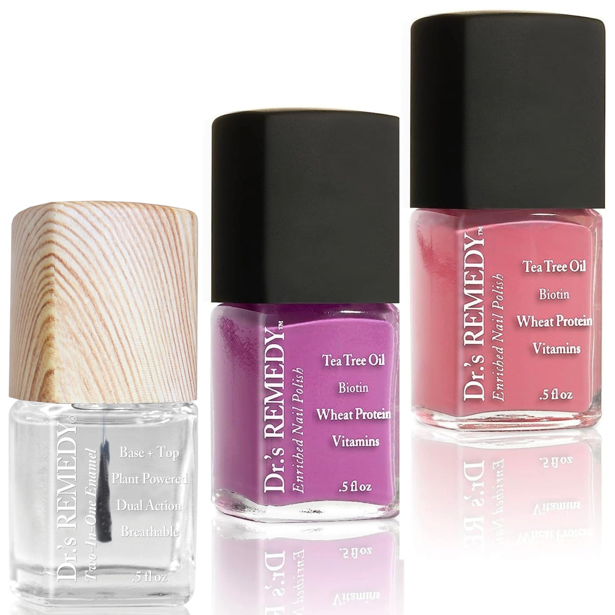 Dr.'s Remedy three-pack front view showing packaging and colors, presents cohesive set benefit