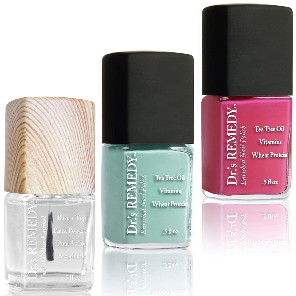 Dr.'s Remedy sunshine trio front packaging showing three bottles and labels benefit: clear product view