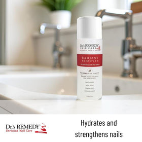 Dr.'s Remedy texture droplet on skin demonstrating moisturizing feel and softened cuticles