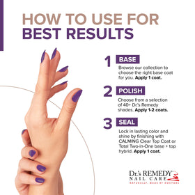 Dr.'s Remedy applied on nails demonstrating strong, glossy violet finish