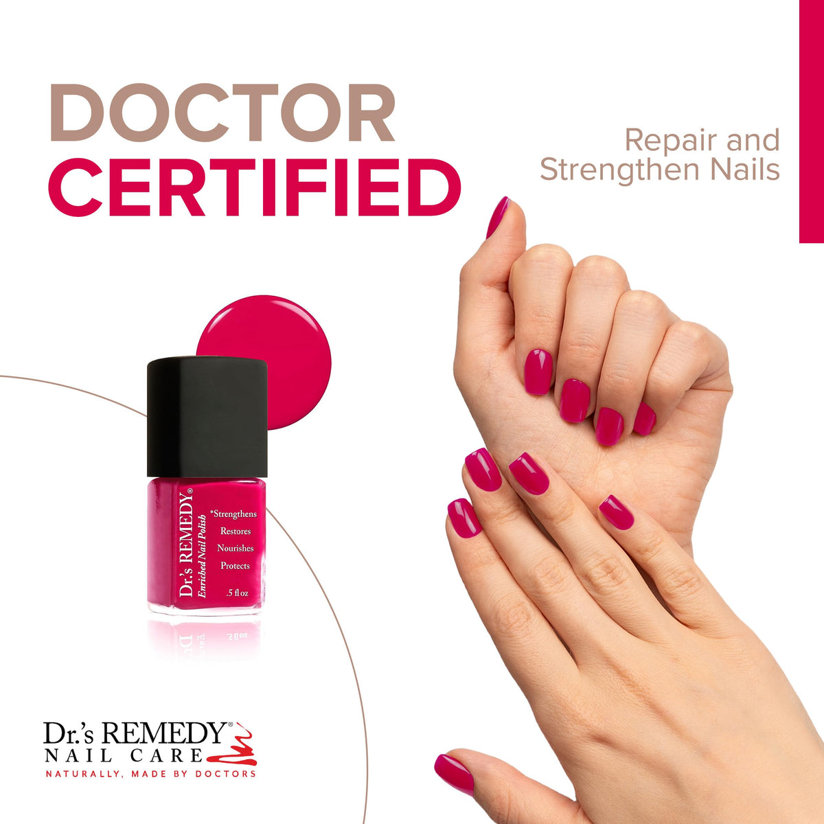 Dr.'s Remedy brush stroke of watermelon polish showing smooth coverage and quick-dry benefit