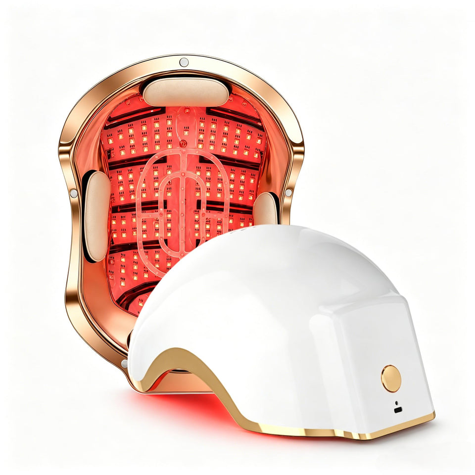 DRTHEORY helmet front view showing fit and coverage, promoting consistent scalp treatment