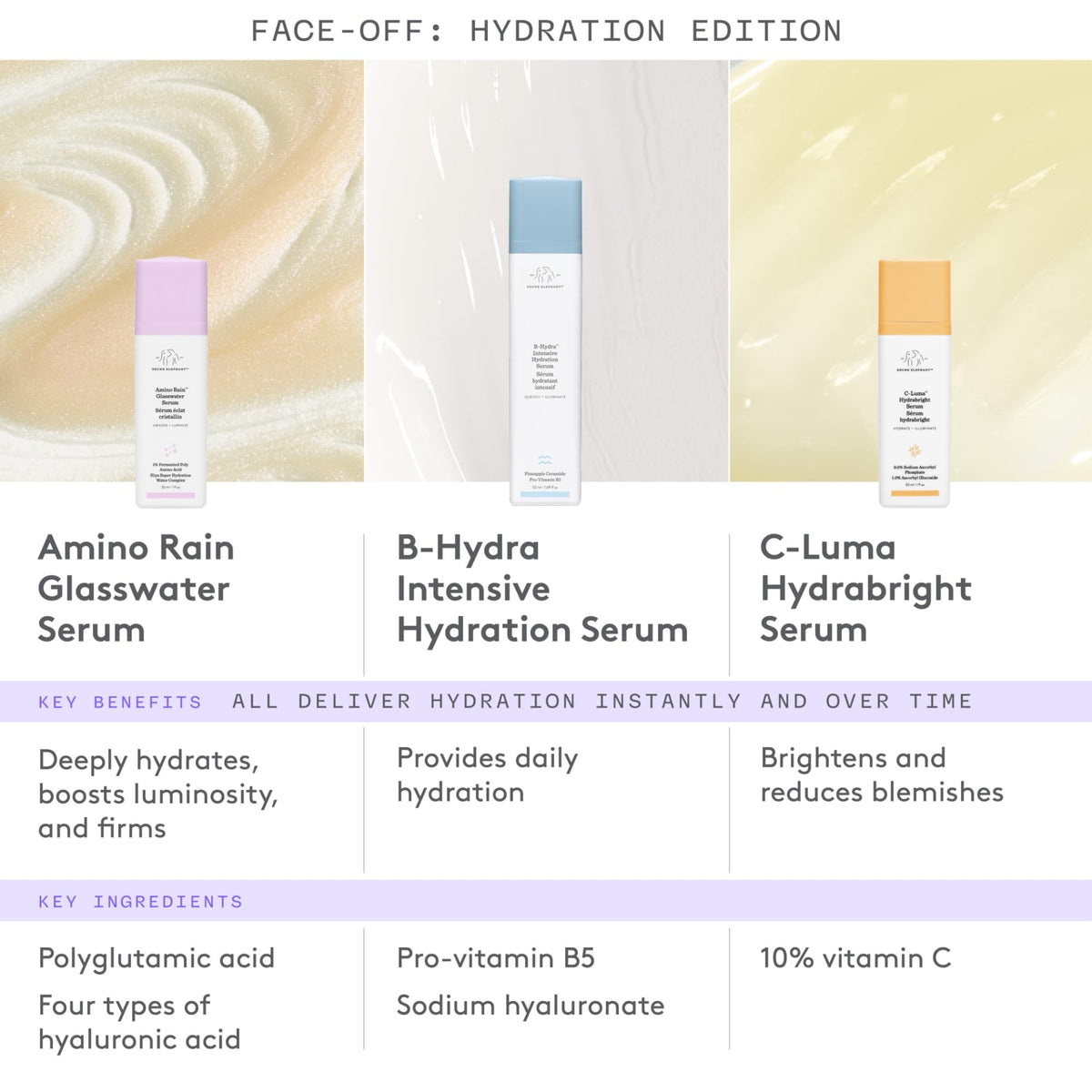 Drunk Elephant Amino Rain on vanity with greenery showing daily routine glow benefit