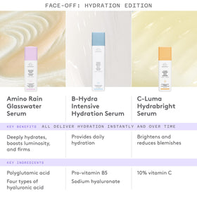 Drunk Elephant Amino Rain on vanity with greenery showing daily routine glow benefit