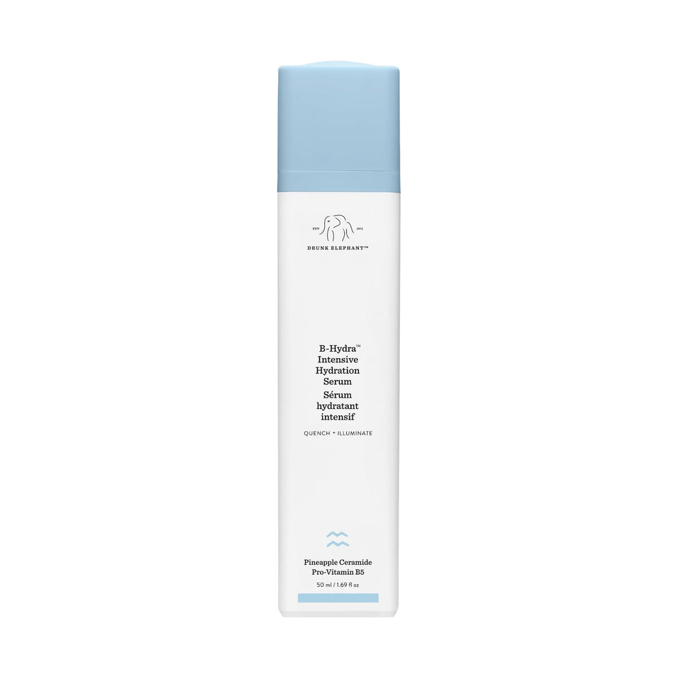 Drunk Elephant front packaging showing bottle and label, clear hydration benefits