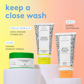 Drunk Elephant bottle staged in bathroom showing everyday skincare routine compatibility