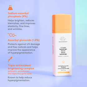 Drunk Elephant label close-up highlighting key vitamin C ingredients and clarity