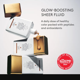 Drunk Elephant dropper dispensing D-Bronzi serum showing silky texture and blendable color