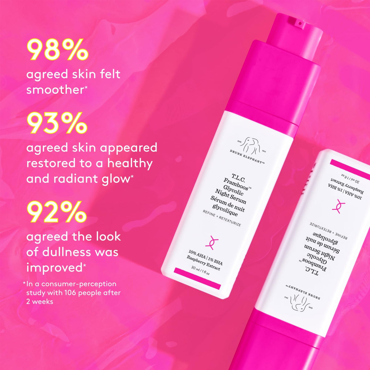 Drunk Elephant serum pipette dispensing a drop, highlighting precise application