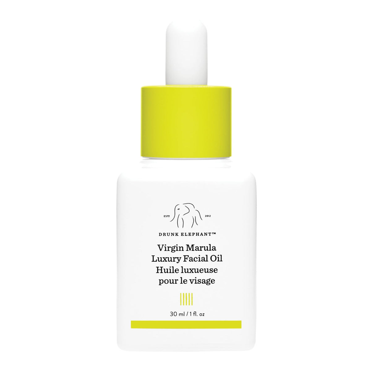 Drunk Elephant front bottle shot showing elegant packaging and clean formula benefit
