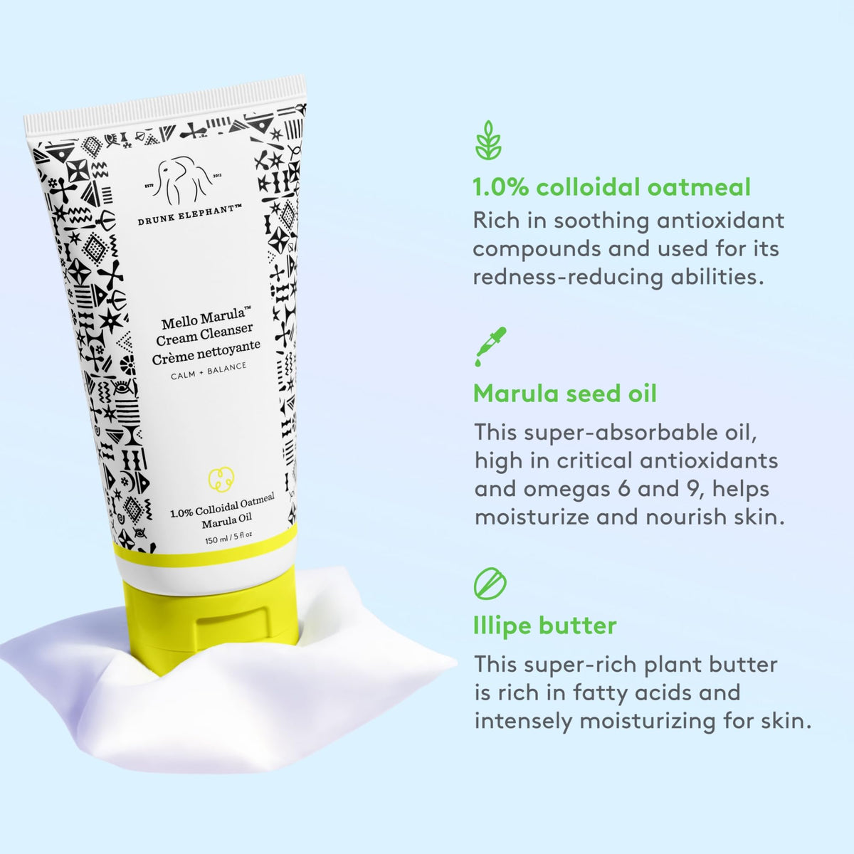 Drunk Elephant cleanser staged on bathroom shelf to show daily routine fit