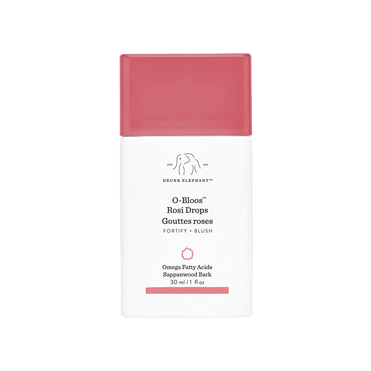 Drunk Elephant front bottle shot showing product and retail label benefit