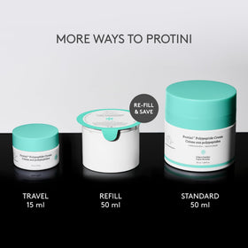Drunk Elephant Protini jar among serums and sunscreen in skincare routine