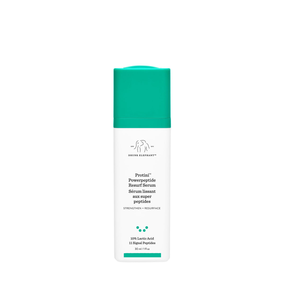 Drunk Elephant bottle front packaging showing clean label and size benefits