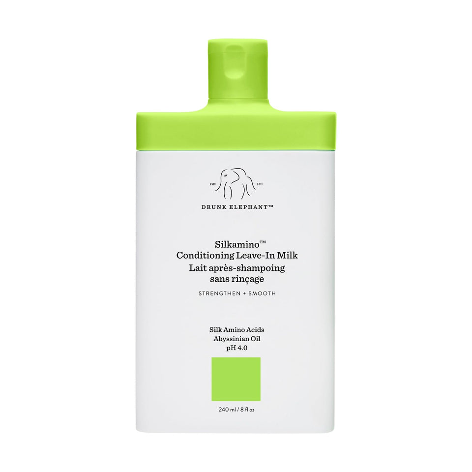 Drunk Elephant Silkamino front bottle showing clean packaging and product purpose