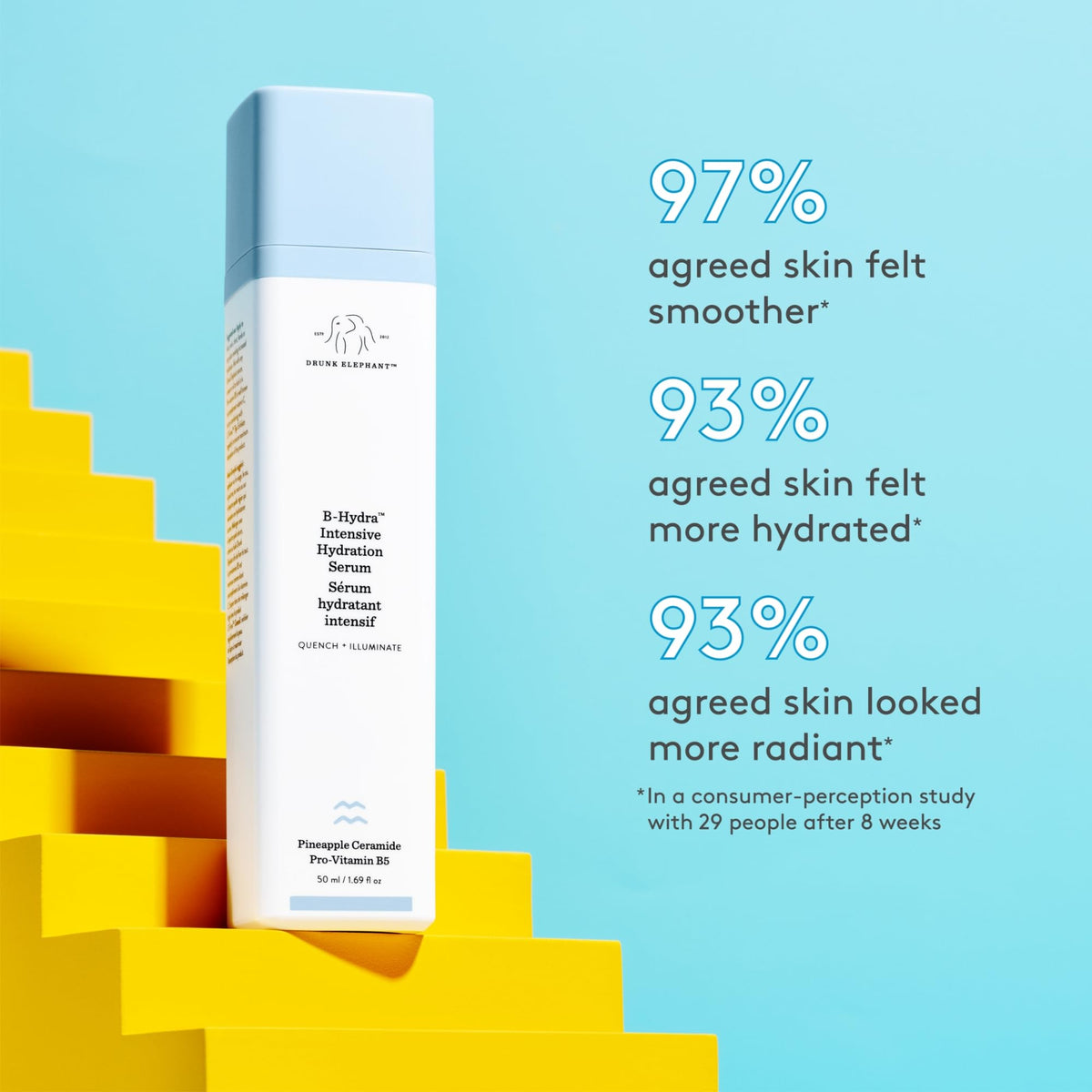 Drunk Elephant travel sizes in hand illustrating compact, TSA‑friendly benefit