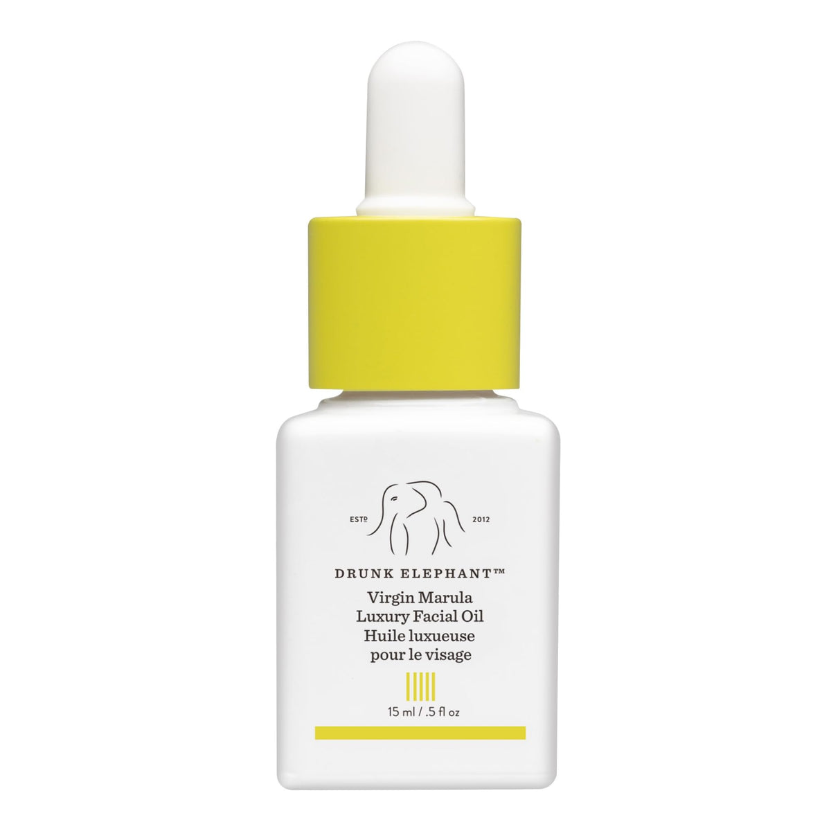 Drunk Elephant front bottle showing compact 15ml size and clean packaging benefit